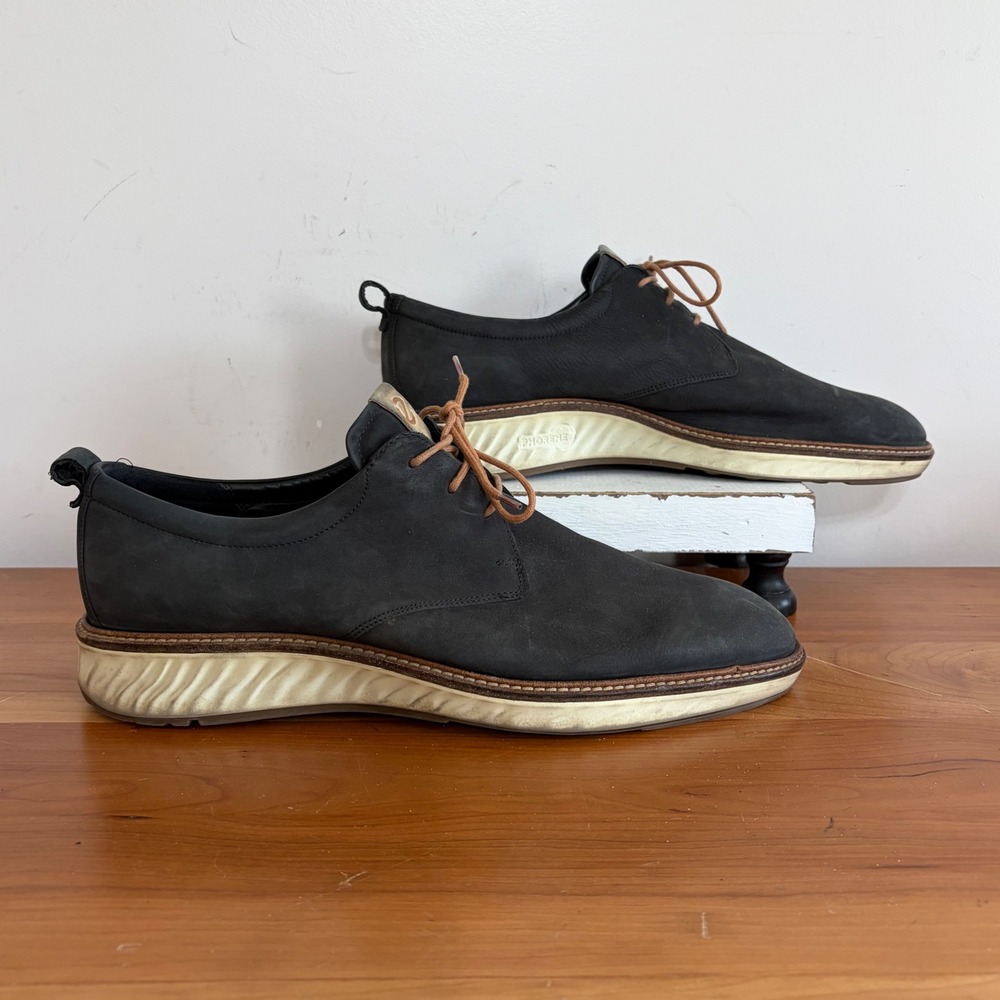 ECCO ST.1 Hybrid Lite Plain Toe Derby Black Leather Shoes Mens 48‎ US 14-14.5